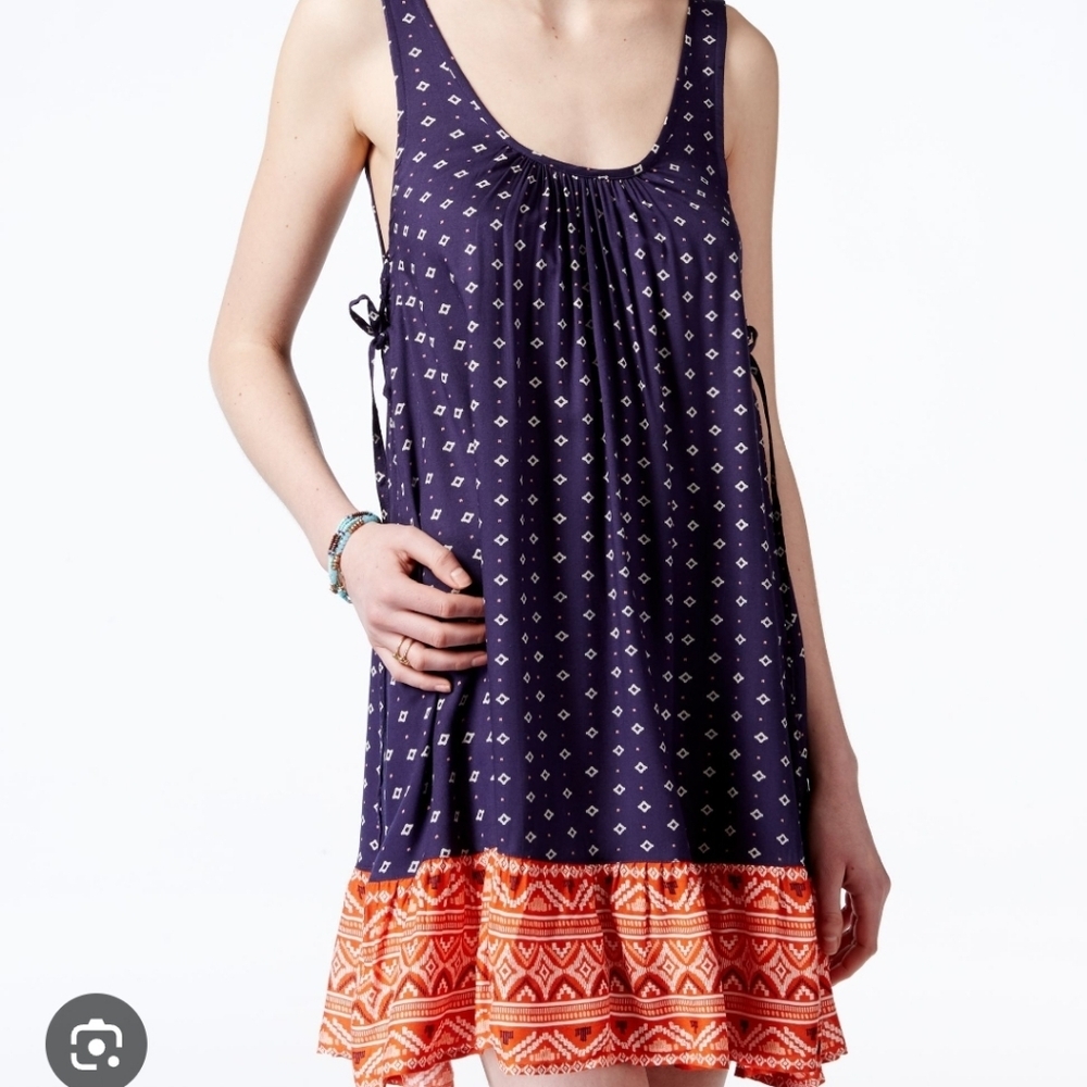 Roxy Shadow Play Red And Blue Hankercheif Patterned Mini Dress With Open Back